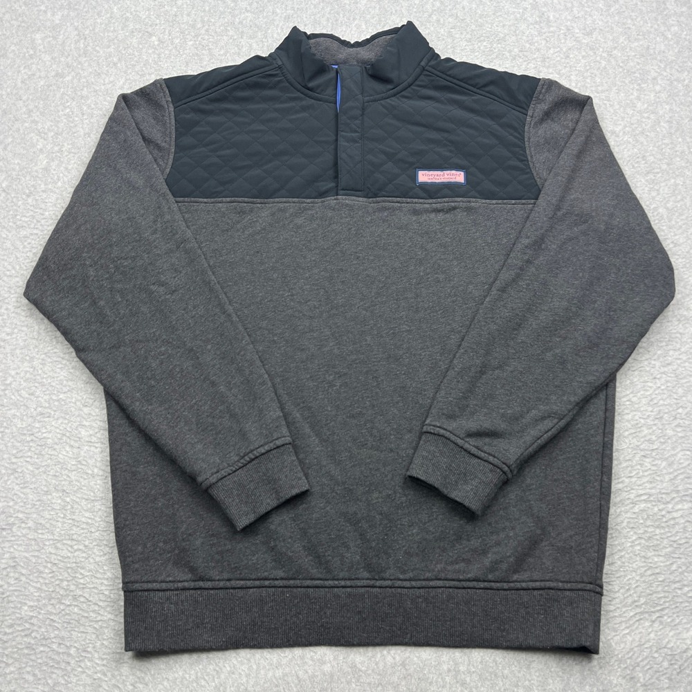 Vineyard Vines Shep Quilted Pullover Mens Medium Gray Colorblock Snap Mock Neck